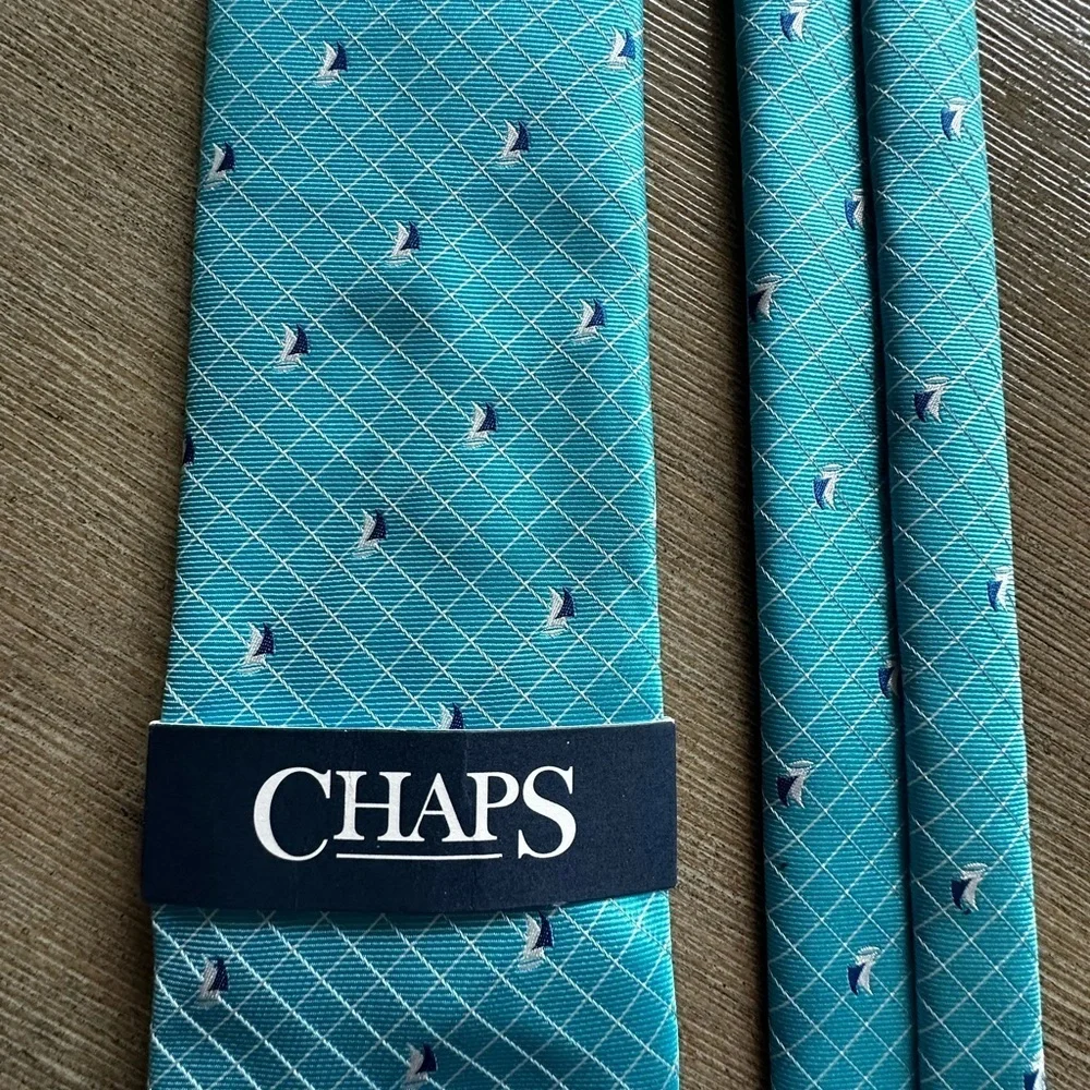 Chaps Turquoise white navy sailboat Patterned Men's Tie